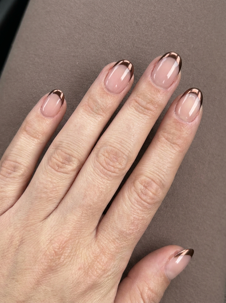 Brown Chrome French Nails als French Chrome Nägel Inspiration 2026